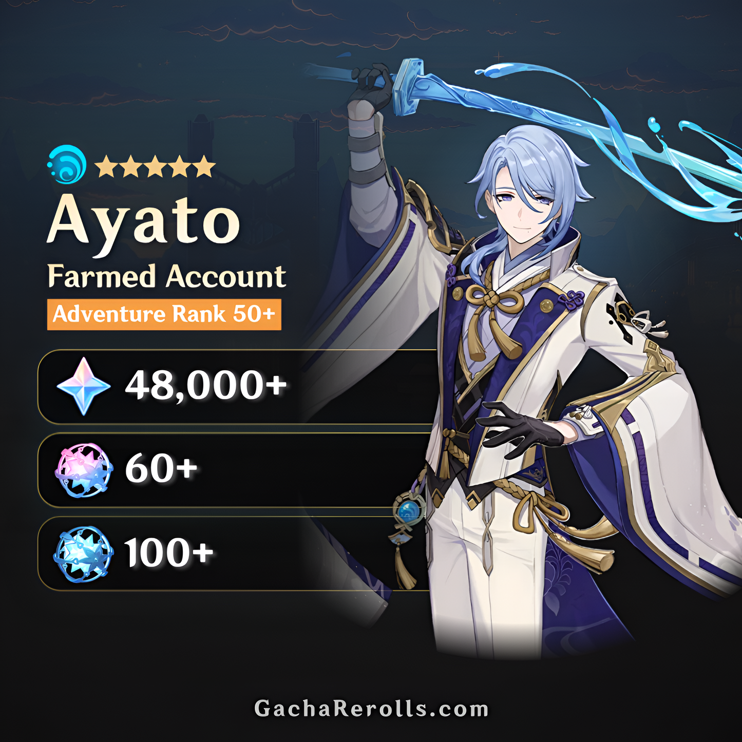 Kamisato Ayato Genshin Impact Farmed Starter Account